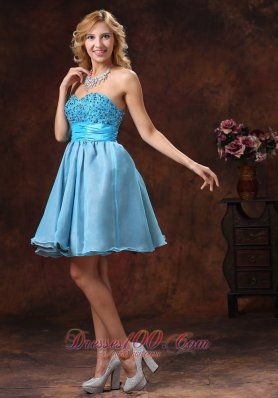 Baby Blue Sweetheart Mini-length Prom Pageant Dress With Beading