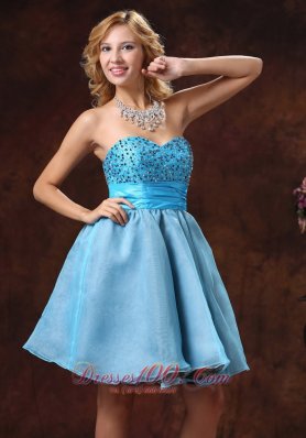 Baby Blue Sweetheart Mini-length Prom Pageant Dress With Beading