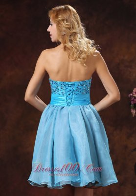 Baby Blue Sweetheart Mini-length Prom Pageant Dress With Beading