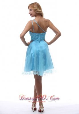 Beading One Shoulder Homecoming Knee-length Aqua Blue