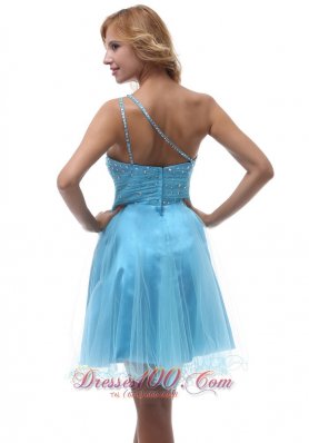 Beading One Shoulder Homecoming Knee-length Aqua Blue