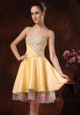 Gold Beaded Knee-length Homecoming Dress Custom Made