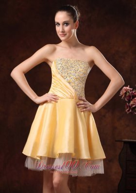 Gold Beaded Knee-length Homecoming Dress Custom Made