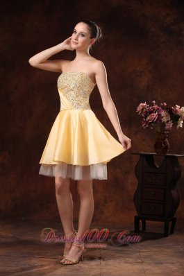 Gold Beaded Knee-length Homecoming Dress Custom Made