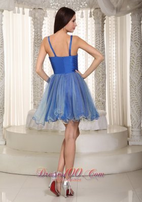 Straps Mini-length Organza Appliques Prom Dress Blue