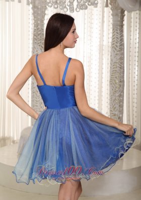 Straps Mini-length Organza Appliques Prom Dress Blue