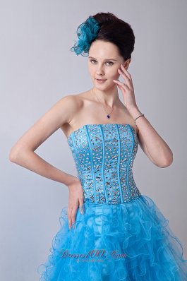 Baby Blue Strapless Homecoming Dress Organza Beading