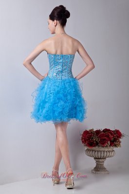 Baby Blue Strapless Homecoming Dress Organza Beading