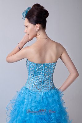 Baby Blue Strapless Homecoming Dress Organza Beading