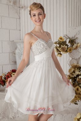 Straps Short Prom Homecoming Dress Chiffon Beading White