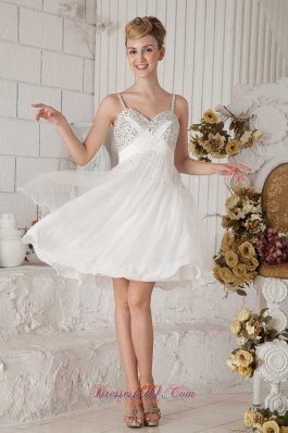 Straps Short Prom Homecoming Dress Chiffon Beading White