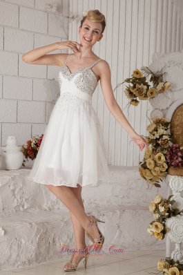 Straps Short Prom Homecoming Dress Chiffon Beading White