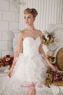 White strapless Short Prom Dress Organza Beading