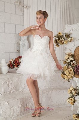 White strapless Short Prom Dress Organza Beading