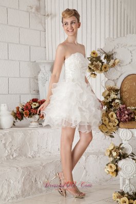 White strapless Short Prom Dress Organza Beading