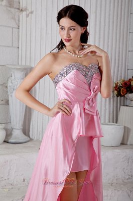 Beading Sweetheart Evening Dress High-low Rose Pink