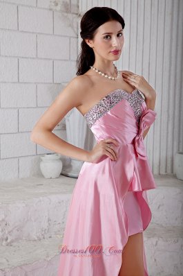 Beading Sweetheart Evening Dress High-low Rose Pink