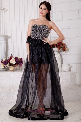 Black Empire Prom Dress Sweetheart Organza Beading