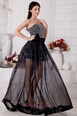 Black Empire Prom Dress Sweetheart Organza Beading