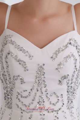 Spaghetti Straps White Sequins Prom Homecoming Dress Organza