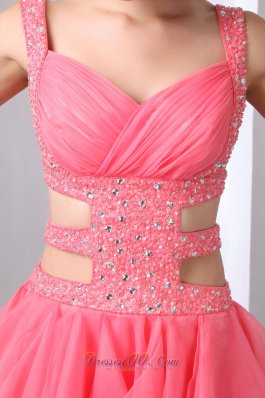 Coral Red Straps Prom Dress Beading