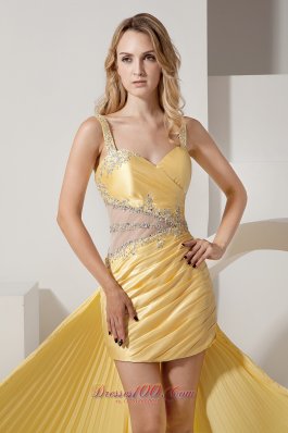 Detachable Beading Straps High-low Prom Dress Yellow