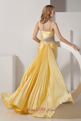 Detachable Beading Straps High-low Prom Dress Yellow