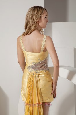 Detachable Beading Straps High-low Prom Dress Yellow