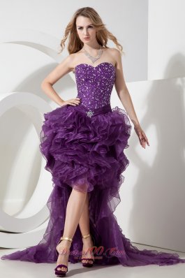 Purple High-low Sweetheart Beading Graduation Dress