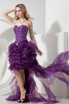 Purple High-low Sweetheart Beading Graduation Dress