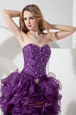 Purple High-low Sweetheart Beading Graduation Dress