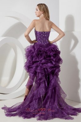 Purple High-low Sweetheart Beading Graduation Dress