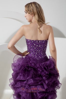 Purple High-low Sweetheart Beading Graduation Dress