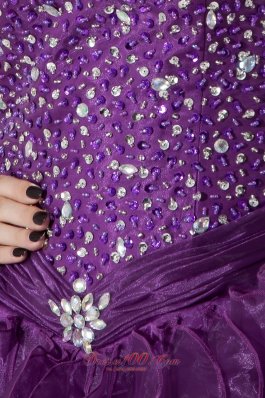 Purple High-low Sweetheart Beading Graduation Dress