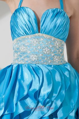 Ruffles Halter Lace Mini-lengrh Prom Dress