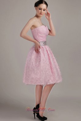 Knee-length Sweetheart Beading Organza Prom Party Dress