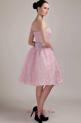 Knee-length Sweetheart Beading Organza Prom Party Dress