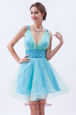 Organza SequinsV-neck Short Prom / Evening Dress