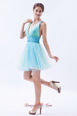 Organza SequinsV-neck Short Prom / Evening Dress