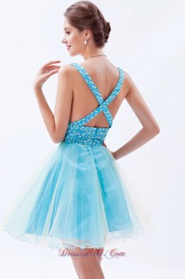 Organza SequinsV-neck Short Prom / Evening Dress