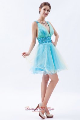 Organza SequinsV-neck Short Prom / Evening Dress