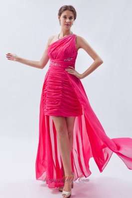 Sequin One Shoulder Hot Pink High-low Prom Dress