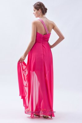 Sequin One Shoulder Hot Pink High-low Prom Dress