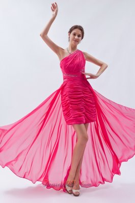 Sequin One Shoulder Hot Pink High-low Prom Dress