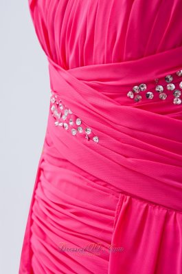 Sequin One Shoulder Hot Pink High-low Prom Dress