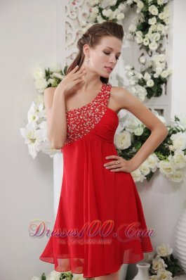 Red Beading One Shoulder Short Prom / Cocktail Dress