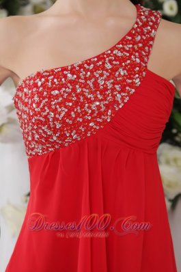 Red Beading One Shoulder Short Prom / Cocktail Dress