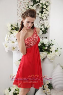 Red Beading One Shoulder Short Prom / Cocktail Dress