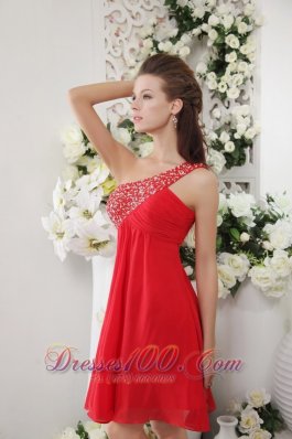 Red Beading One Shoulder Short Prom / Cocktail Dress