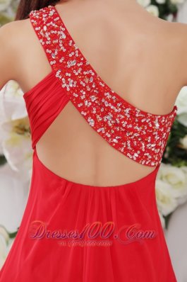 Red Beading One Shoulder Short Prom / Cocktail Dress